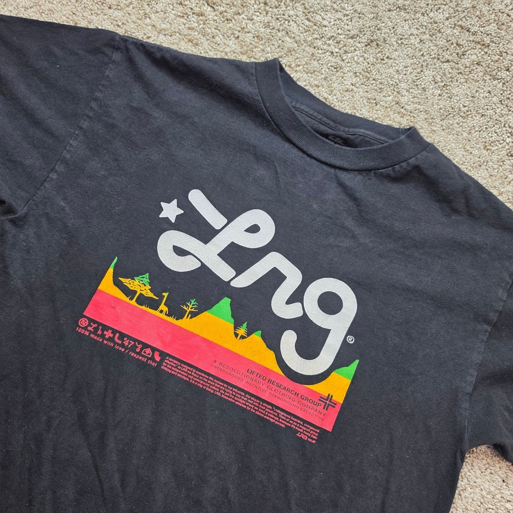 VINTAGE LRG Lifted Research Group T Shirt Mens Medium Black Rasta Safari Y2K